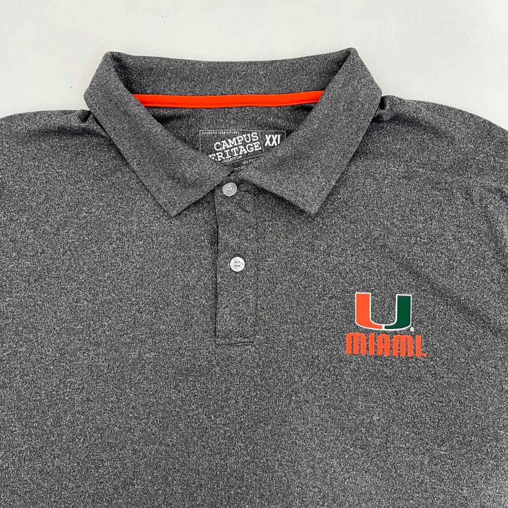 Campus Heritage Mens XXL Polo Shirt Miami Hurricanes Sebastian the‎ Ibis Gray - Picture 2 of 8